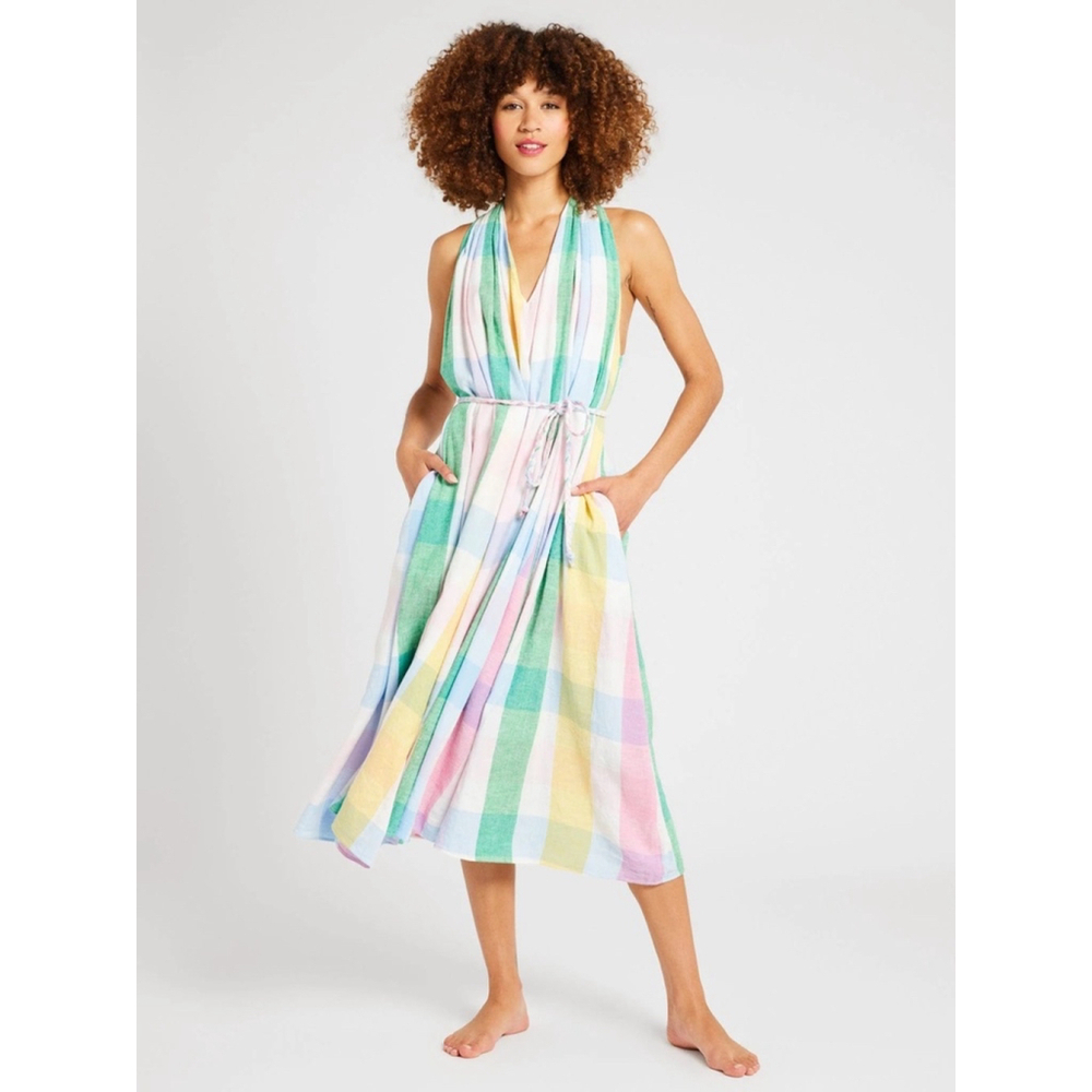 Mille NWOT Marilyn Plaid Pastel Dress Women's Size Small Pockets Resort Belt